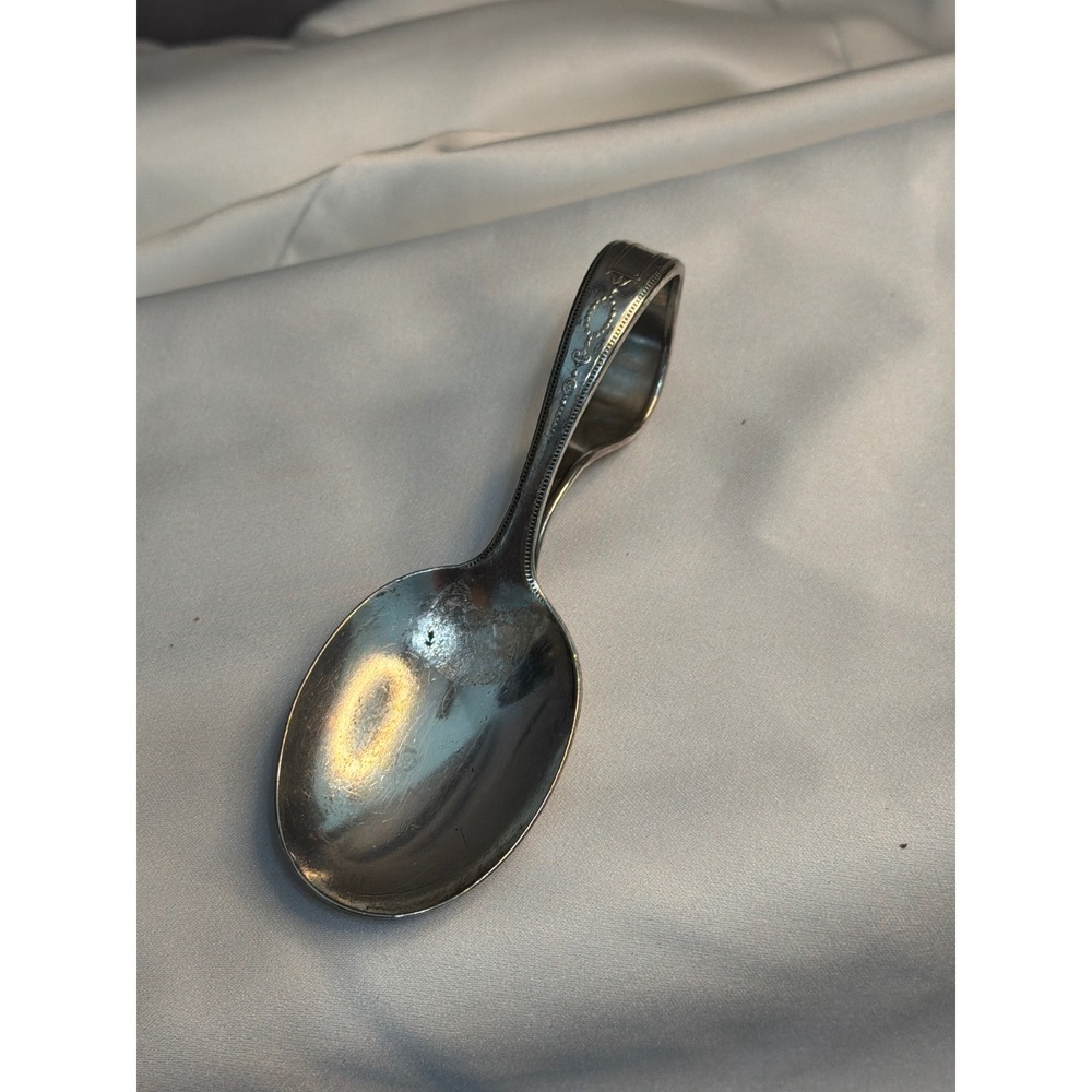 Vintage Community Plate Silver Plated Looped Handle Baby Spoon Engraved Detail